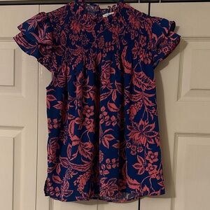 She + Sky Navy and Coral Floral Top